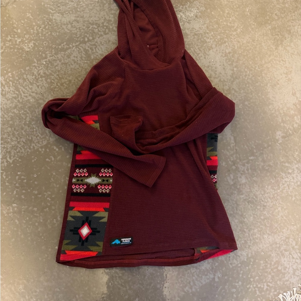 Burgundy Hooded Sweater with Patterned Accents